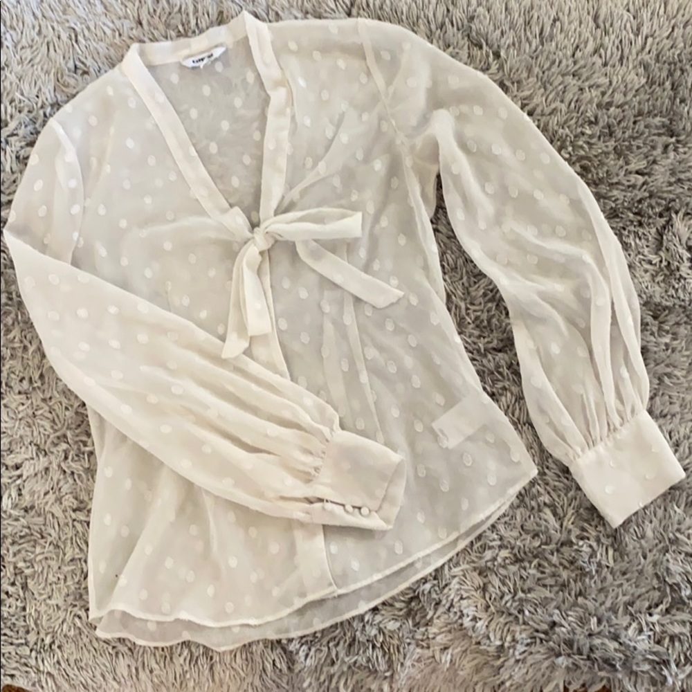 Cream polka dot sheer blouse